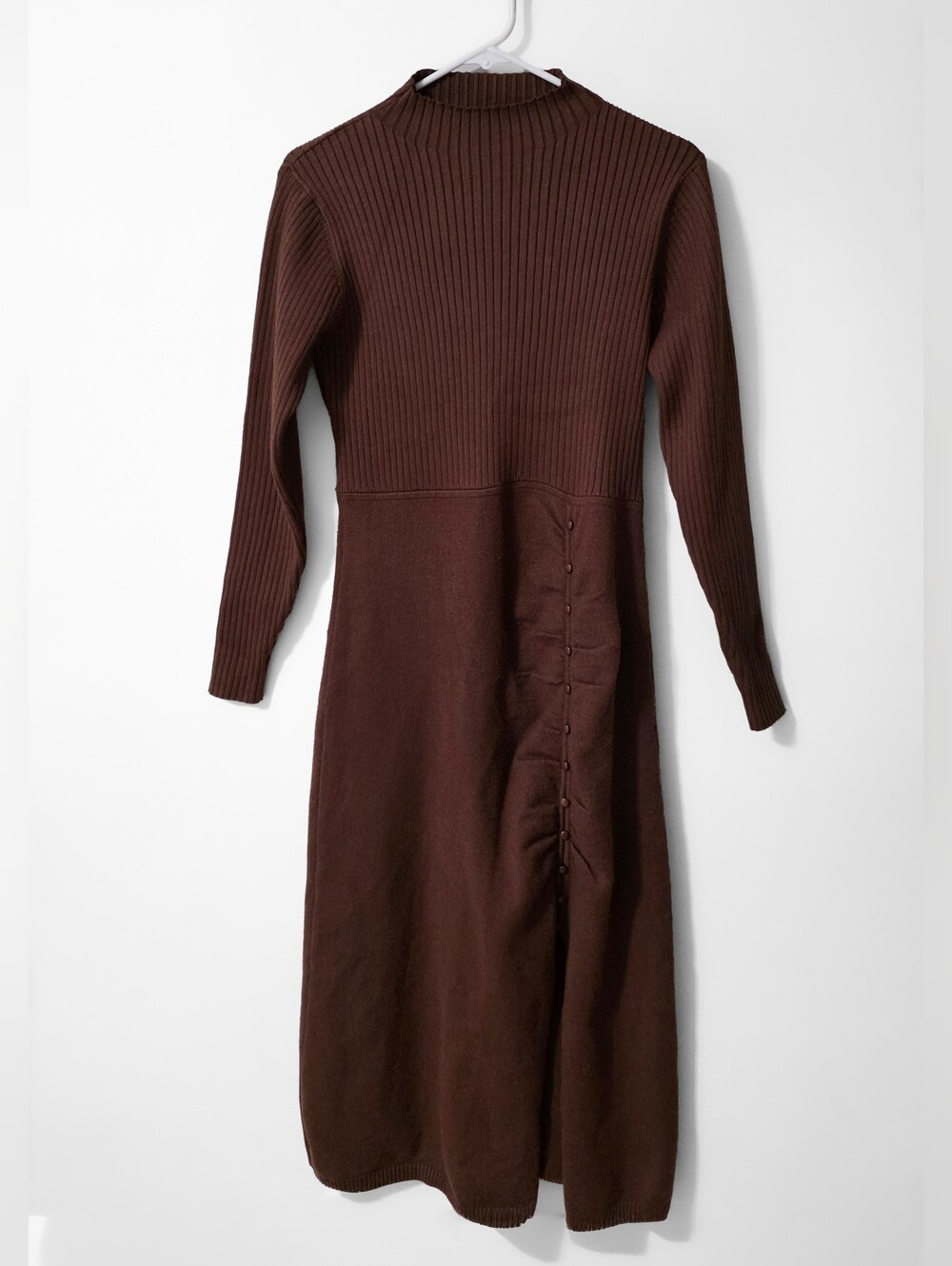 Nicole Miller Brown Ribbed Knit Long-Sleeve Midi Dress Size Medium